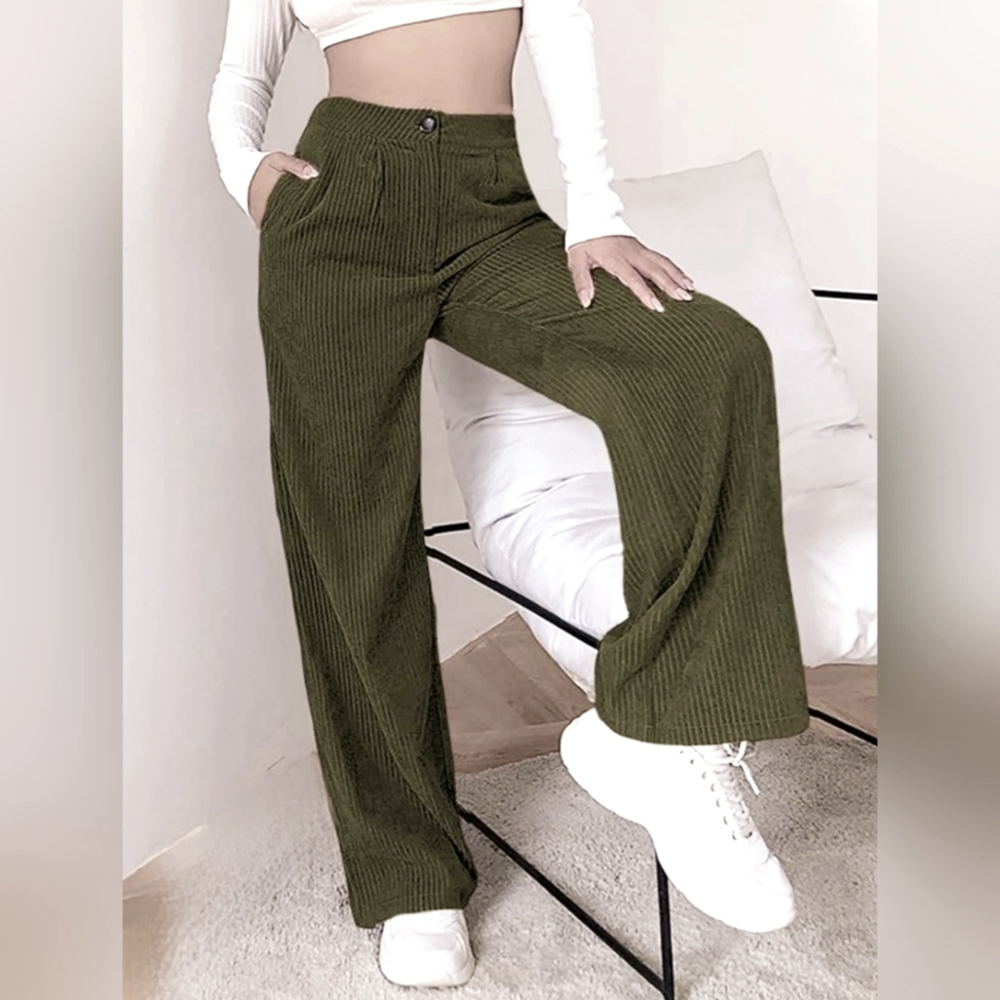 Himosyber Corduroy Wide Leg High Waist Pants